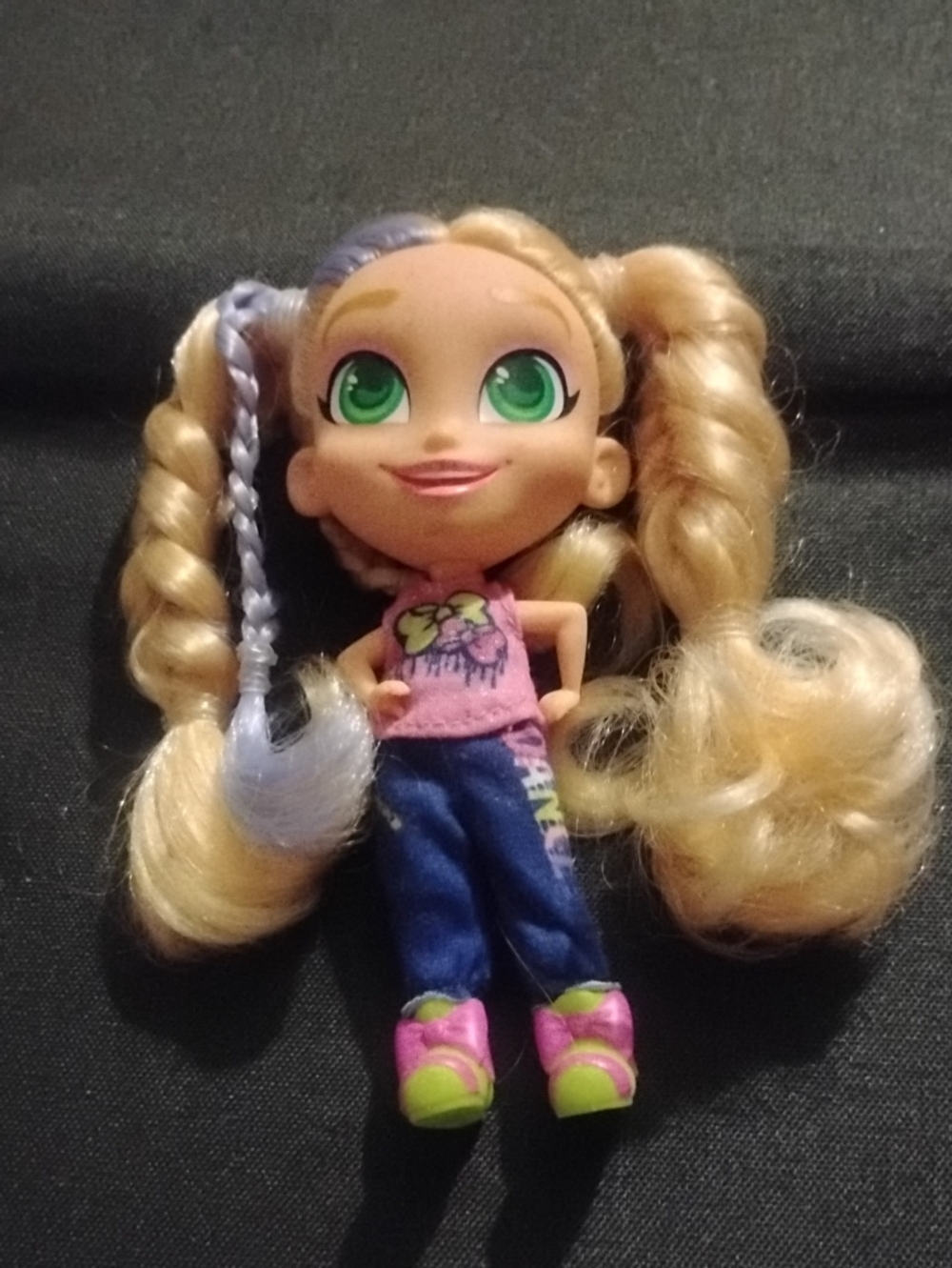 Blonde Green-Eyed Fashion Doll with Pink Top and Blue Pants